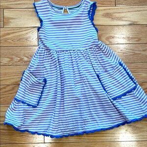Mini Boden girls striped dress with scallop trim size 5-6Y
